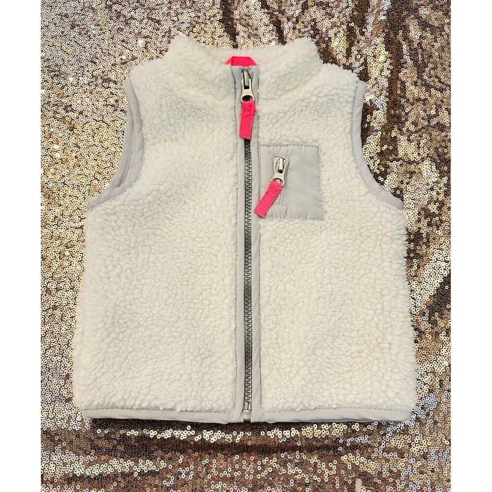 Carter's Fleece Vest White Hot Pink 18 Months Baby Toddler Girl C1